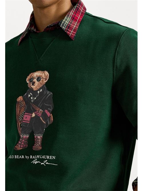 Felpa da uomo girocollo in puro cotone con stampa BEAR, colore verde POLO RALPH LAUREN | 710981794001